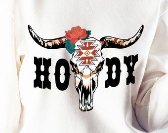 Western Cow Skull PNG, Aztec Howdy, Country Girl Sublimation (Digital Download)