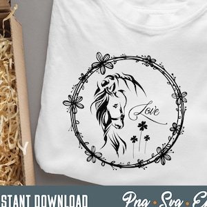 Horse love svg, Printable horse svg, horse svg, floral horse svg, horse and flower wreath svg, love svg, horse heart svg, horse clipart