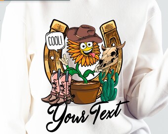 Retro Western Sunflower PNG, Sublimation Design (Digital Download)
