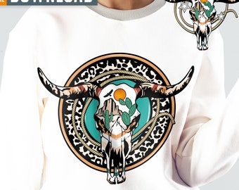 Western cow leopard skull sublimation design png digital download