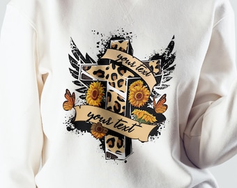 Sunflower Leopard Cross PNG, Custom Sublimation Design (Digital Download)