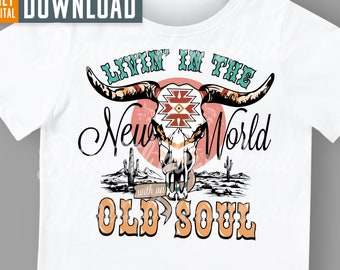 Retro Western Cow Skull PNG, Country Music Shirt Design (Digital Download)
