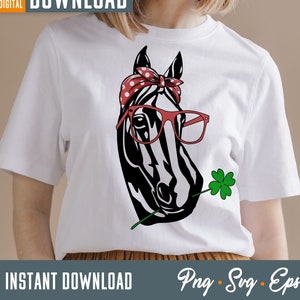 Horse face svg, Horse clipart, horse in bandana svg, horse svg, Cute Horse svg, Horse love svg,  horse in bandana with shamrock svg file