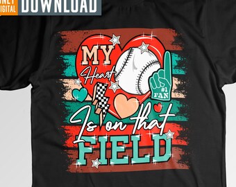 Retro Baseball Mom PNG, coeur sur le terrain (téléchargement numérique)