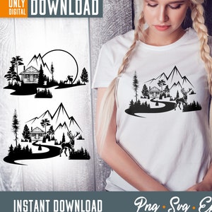 Hunting svg, mountain svg, mountain scene cabin svg, Log Cabin svg Bundle, Deer Hunting Cabin svg, camping svg, outdoors scene  svg