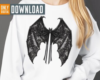 Halloween Bat Bow PNG, Gothic Coquette, Retro Design (Digital Download)