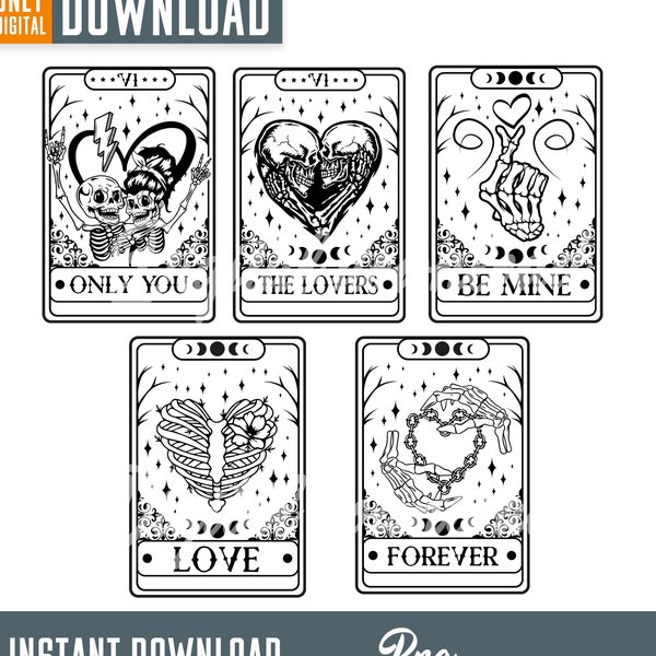 The Lovers Bundle png, The Lovers tarot card png, Skeleton lovers png, Valentine skeletons png, digital download