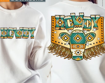 Retro Howdy PNG, Western Aztec Cow Print (Digital Download)
