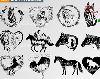 Floral Horse SVG Bundle, Silhouette Vector Files (Digital Download)