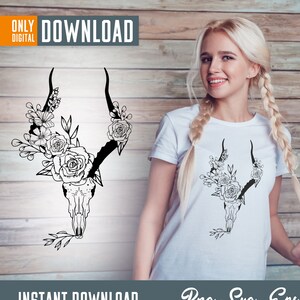 Floral skull svg, skull vector, skull clipart, skull silhouette, flower skull head svg, flower skull svg, cute skull svg, digital download