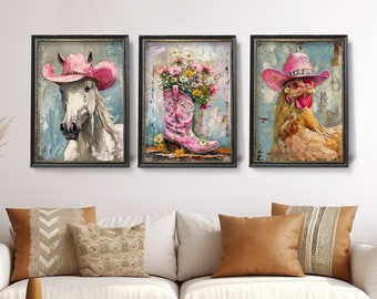 Coastal Cowgirl Art Prints, Pink Western Nursery Decor (Digital Download)