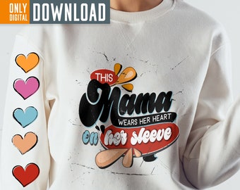 Mama Valentine PNG, projekt serca na rękawie (pobranie cyfrowe)
