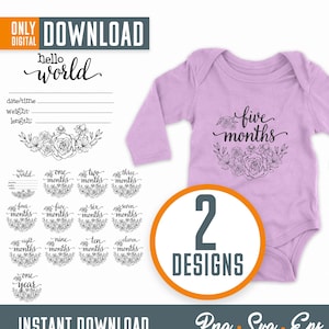 Rondas de hitos del bebé svg, anuncio del bebé svg, hola mundo svg, rondas de bebé de flores svg, signo del recién nacido svg, bebé svg, rondas del bebé svg