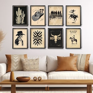 Western Wall Art Bundle Vintage Cowboy Prints, Wild West Posters  Retro Prints,  Western Gallery Wall Art,  Digital Download Set of 8 Prints
