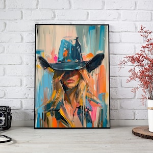 Cowgirl Abstract Painting art, Western Canvasprint,Desert Print, Colorful Wall Art printable, Trendy Decor, Cowgirl Gift,Digital Download