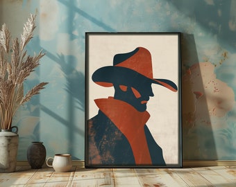 Vintage Cowboy Art Print, Minimalist Western Decor (Digital Download)