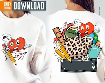 Retro Teacher PNG, School Clipart, Teach Love Inspire (Digital Download)