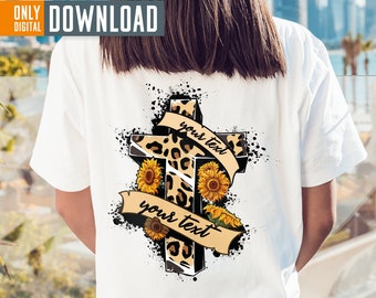 Leopard Sunflower Cross PNG, Custom Sublimation Design (Digital Download)