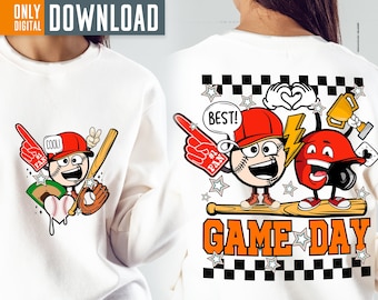Game Day Baseball PNG Sublimation, Retro Clipart (Digital Download)