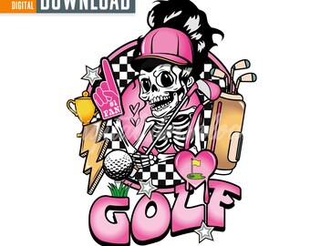 Szkielet retro golfowej mamy w formacie PNG, projekt uśmiechniętej twarzy (pobranie cyfrowe)