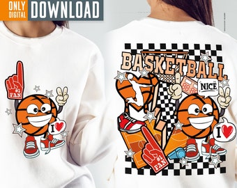 Retro basketball png, basketball png, basketball sublimation design, basketball  clipart, basketball mom, retro basketball smile face