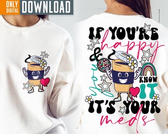 Mental Health Coffee PNG, Happy Retro Shirt Design (Digital Download)
