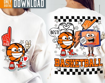 Retro Basketball Smile Face PNG, Sublimation Design (Digital Download)