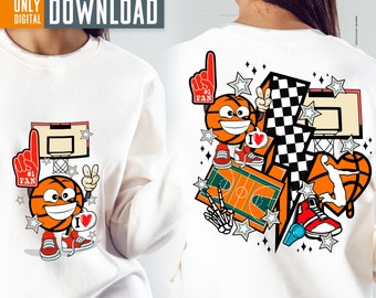 Retro Basketball PNG Clipart, Smile Face, Shirt Design (Digital Download)