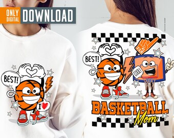 Retro Basketball Mom Sublimation Design, Smile Face PNG (Digital Download)