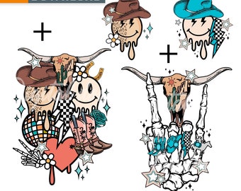 Western cowgirl retro png sublimation designs, western png, western clipart, cow skull png, digital download
