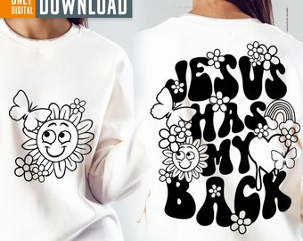 Retro bloemen Jesus Has My Back SVG PNG, christelijke sublimatie (digitaal)