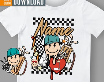 Golf custom name template with golf retro smile face for back and front print png sublimation, digital download