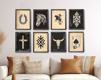 Vintage Western Art Prints, Cowboy Minimalist Decor (Digital Download)