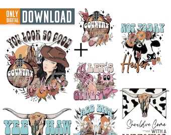 Pacote de imagens PNG de cowgirl, designs de sublimação com temática western (download digital)