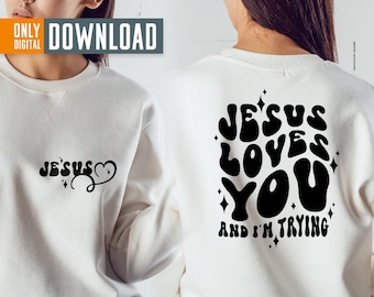 Retro Christian Design, Jesus Loves You SVG PNG (Digital Download)