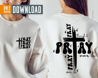 Retro Christian Cross Pray SVG, Bible Verse (Digital Download)