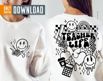 Retro Teacher Life SVG png, Teacher Svg, Teacher life sublimation png, Trendy Teacher Svg, Retro Teacher Svg, Front and Back Teacher Svg