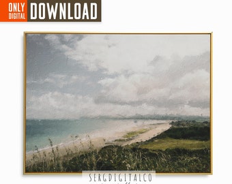 European Coastal Landscape Painting, Neutral Seascape (Digital Download)