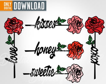 Rose Laser Cut Files, Valentines Day SVG, Love XOXO (Digital Download)