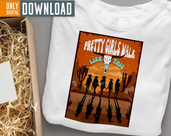 Western Cowgirl PNG, Belle ragazze camminano, disegno a sublimazione (download digitale)