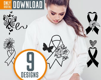 Awareness Ribbon SVG Bundle, Cancer Awareness, Butterfly, Floral (Digital Download)