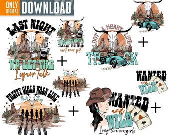 Pacote de imagens PNG com temas do Oeste americano e designs boho para sublimação (download digital)