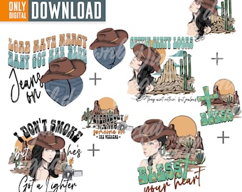 Paquete PNG de estilo retro western, clipart de vaquera (descarga instantánea)