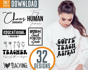 Teacher SVG Bundle, Teacher Life Clipart, School Designs (Digital Download)