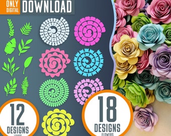 Fiore di carta arrotolato SVG, modello di rosa (download digitale)