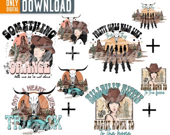 Retro Western PNG Bundle, Cowgirl Sublimation Designs (Digital Download)