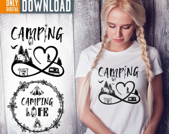 Camping SVG Bundle, Campfire, Trailer, Tent Designs (Digital Download)
