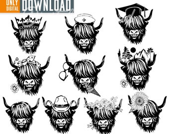 Highland Cow SVG Bundle, Clipart, PNG, Vector Graphics (Digital Download)