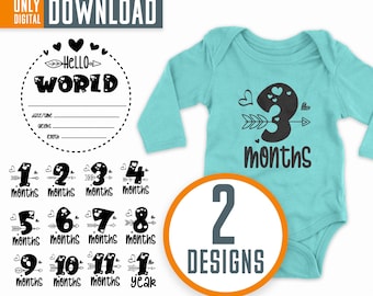 Baby Milestone Rounds SVG, Birth Stats, Hello World (Digital Download)