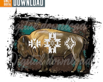 Aztec Bison PNG, Vintage Western Clipart (Digital File)